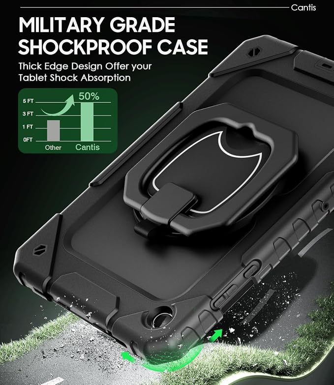 Cantis Case for Samsung Galaxy Tab A11 Plus 11'' 2026 (SM-X230/X236/X238) | Shockproof Case for Tab A11+ with Screen Protector/Rotating Stand/Pen Holder/Shoulder Strap Black