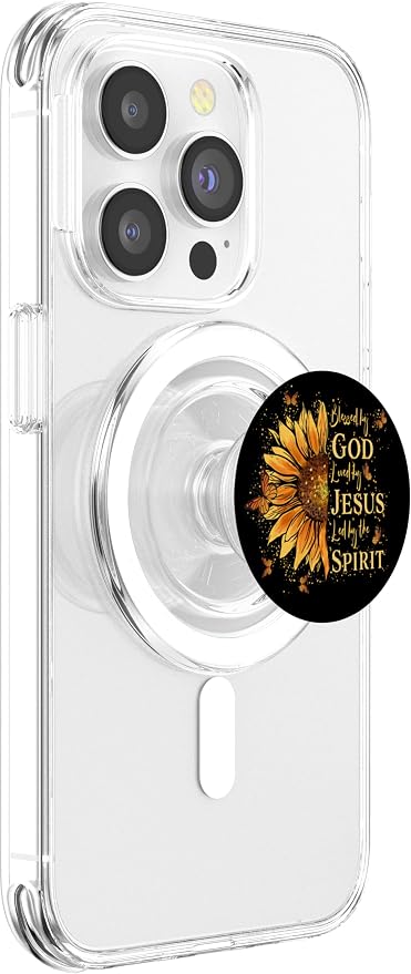 Blessed by God Loved by Jesus Led by The Spirit Sunflower PopSockets Adhesive PopGrip