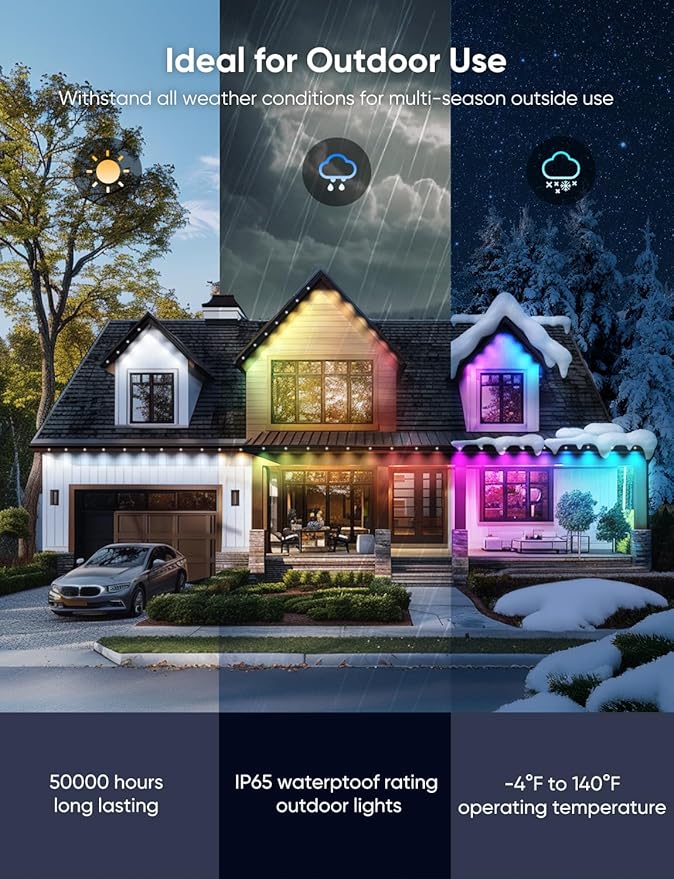 Permanent Outdoor Lights 150ft,RGBW Eaves Light with 108 LED Lights,111+ Scenes Modes Outdoor Lighting, Waterproof Permanent Light for Daily Holiday Halloween Decorations, Compatible with Alexa,White