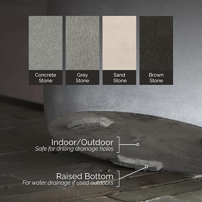 Lupo Tapered Planter – Grey Stone Finish – Fiberglass Indoor/Outdoor and Weather-Resistant Medium Planter (24.4" D x 18.7" H Exterior, 23.1" D x 18.1" H Interior)