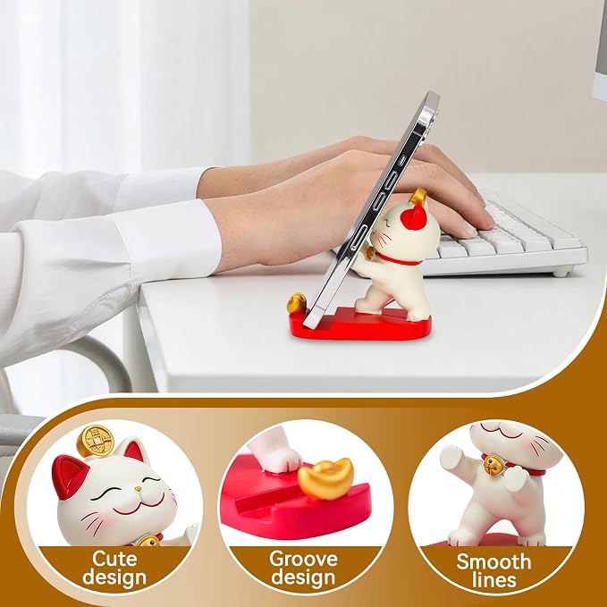 Cell Phone StandkCute Lucky Cat Mobile Phone Holder Portable Decorative Desktop Stand for Home Office Table (Strongly Support Your Bracket)