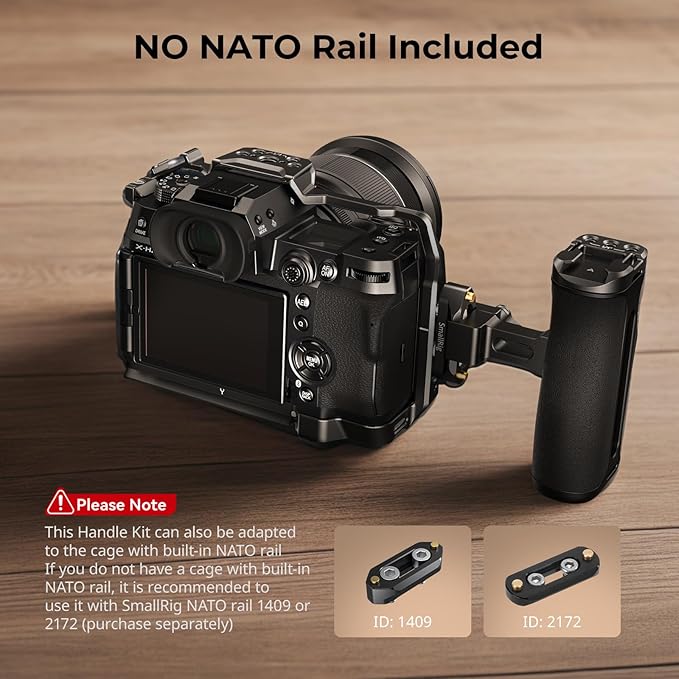 SmallRig Mini NATO Side Handle for Camera Cages, Universal Ergonomic Side Handgrip, 43mm Up/Down Adjustable, Bulit-in 1/4"-20 Threaded Hole, Strap Hole, Cold Shoe - 4840