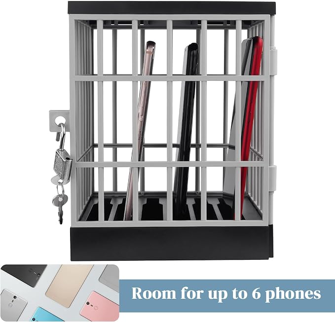 Gemaxvoled Cell Phone Jail-Phone Cage with Lock and Key Phone Lock Box Cell Phone Locker for Classroom/Family