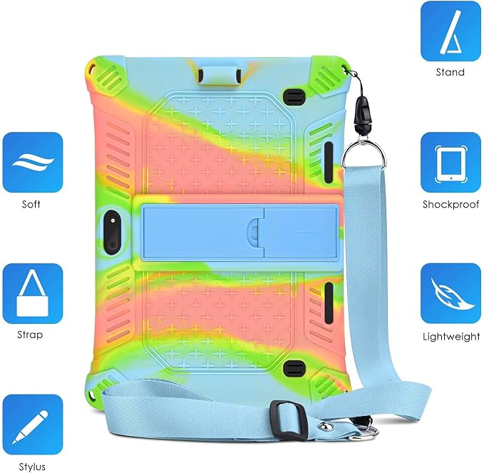 DETUOSI Case for YELLYOUTH 10.1 Tablet Soft Silicone Lightweight Case Compatible with Dragon Touch Notepad K10 ZONKO 10.1 Beyond Tab 10.1 with Stylus Pen and Shoulder Strap Black