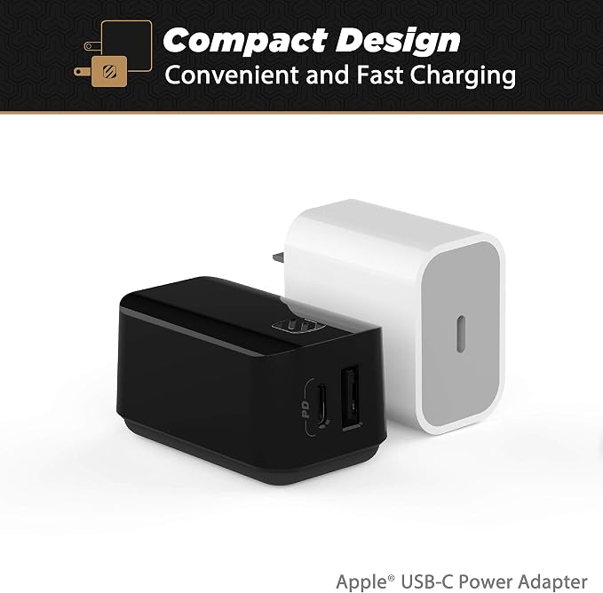 Scosche HPDCA32 PowerVolt 32W Certified Type-C + Type-A Fast Wall Charger Power Delivery 3.0 for ALL USB-C and USB-A Devices in Black