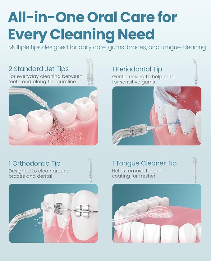 Onlyone Rechargeable Cordless Water Flosser with Adjustable Water Pressure for Daily Oral Care, Power Dental Flosser for Home and Travel Use, Portable Oral Irrigator for Sensitive Gums and Braces Care