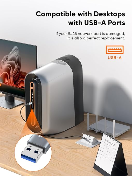 CableCreation USB to Ethernet Cable 10FT USB to RJ45 Internet LAN Cable | 1000Mbps High Speed Gigabit Directly Connected Compatible with Laptop Desktop PC Switch and More