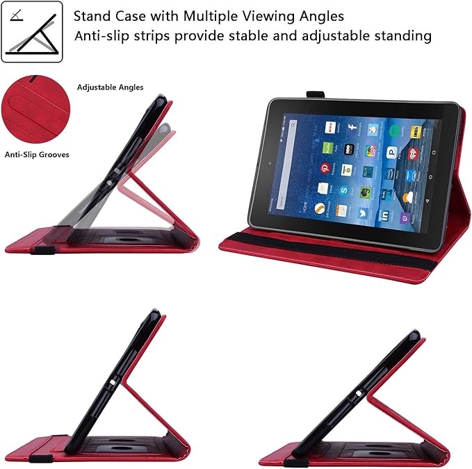 Fire HD 8 Case Slim Folding Stand Auto Wake/Sleep Wallet Case with Cards/Cash Holder for Amazon Fire HD 8(8th/7th/6th Gen 2018/2017/2016 Release)-Black