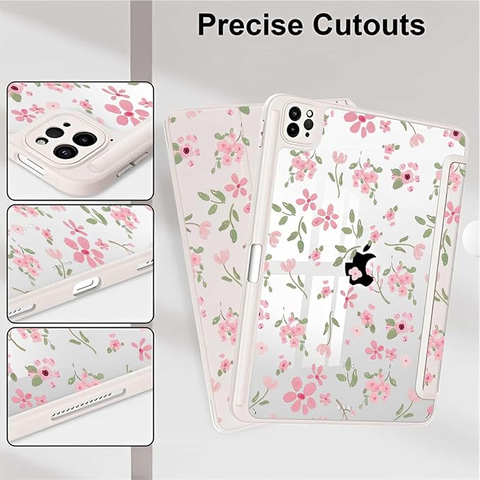 iPad Pink Case for iPad Pro Generation 11Inch 2018/2020/2021/2022 with Pencil Holder-[Auto Wake/Sleep] Trifold Stand Soft TPU Protective Cover Cute Cherry Bow