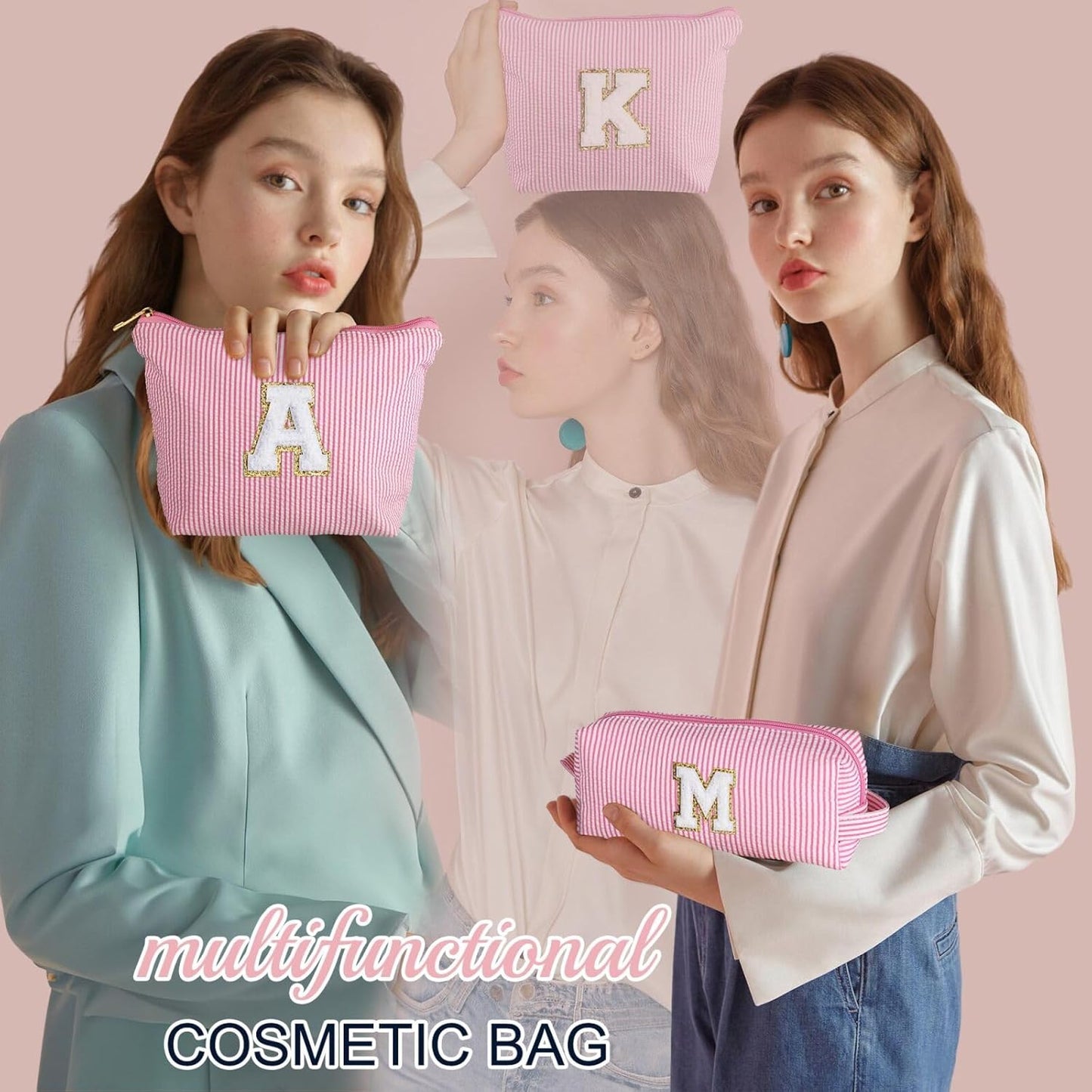 YOOLIFE Birthday Gifts for Women Girls - Personalized Initial Cute Pink Makeup Bags Cosmetic Bag Make Up Bag Toiletry Pouch Gift for Women Her Friend Mom Teacher Sister Teenager Female Bridesmaids Z