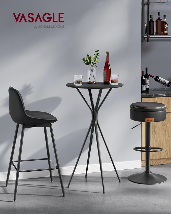 VASAGLE Bar Table, Round Cocktail High Top Pub Bistro Table for Events Party, Kitchen Dining, Home Bar, 23.6 x 23.6 x 41.3 Inches, Sturdy Metal Frame, Modern Style, Easy to Assemble, Black