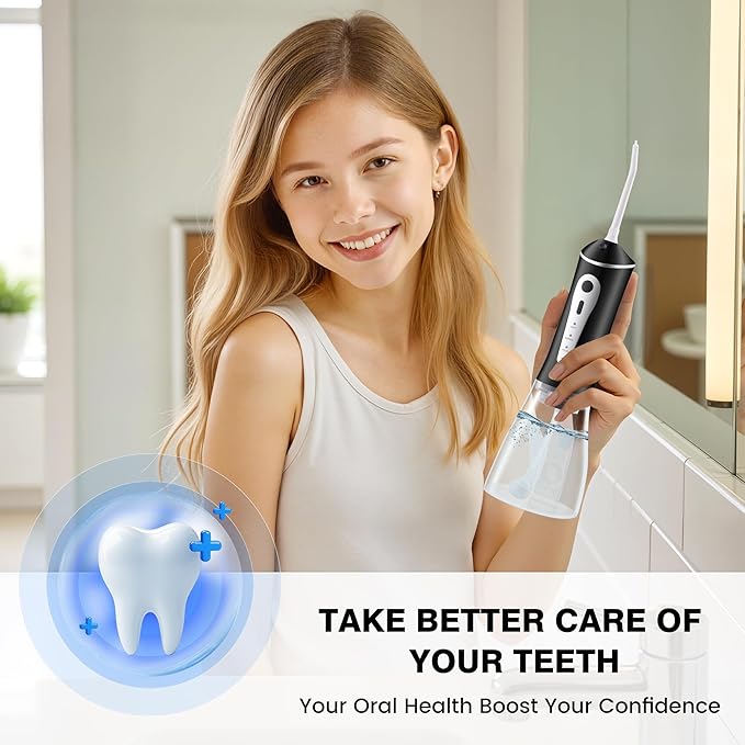 ZUAMEGURechargeable Water Flosser for Teeth Cleaning - Designed for Teeth, Portable Oral Irrigator, IPX7 Waterproof, Includes 5 Professional Tips - Ideal for Daily Oral Care and Family Travel Use