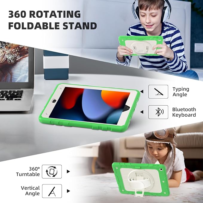 Case for iPad 9th/8th/7th Generation-Built-in Screen Protectorwith Pencil Holder&amp360°Rotating Hand StrapShoulder StrapCase for iPad 10.2 inch 2021-2019(Black)