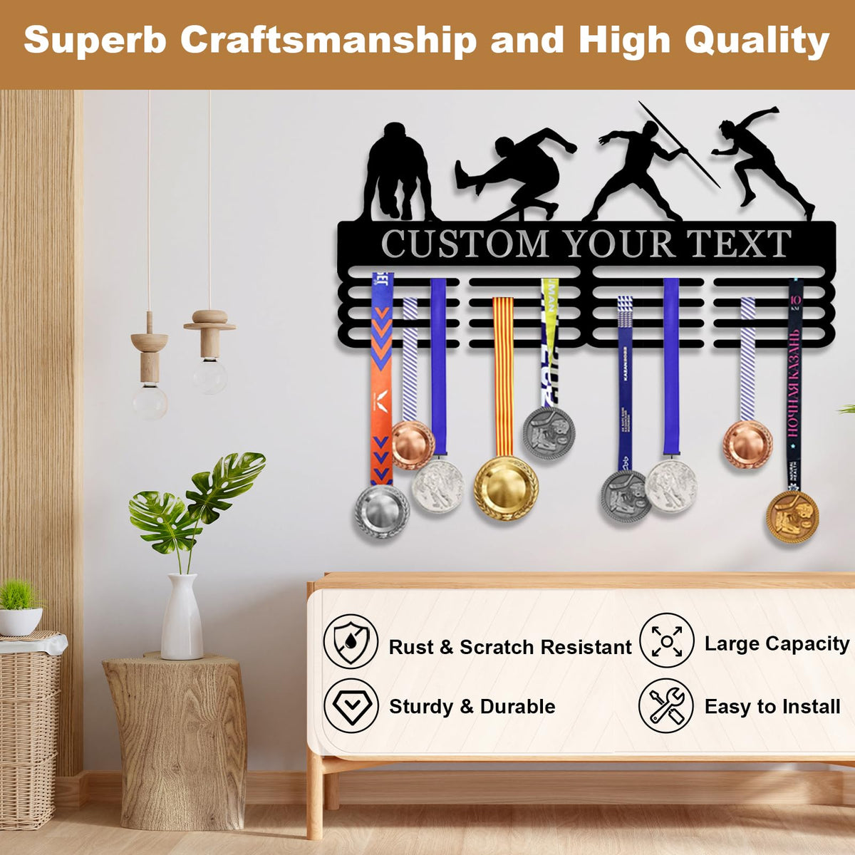 Personalized Medal Hanger Holder Display Wall Rack Frame - Custom Sports Race Plaques Hanger for Wall Mount, Trophy Medal Display Shelf, Medal Display Hanger for Marathon, Karate, Running, Race