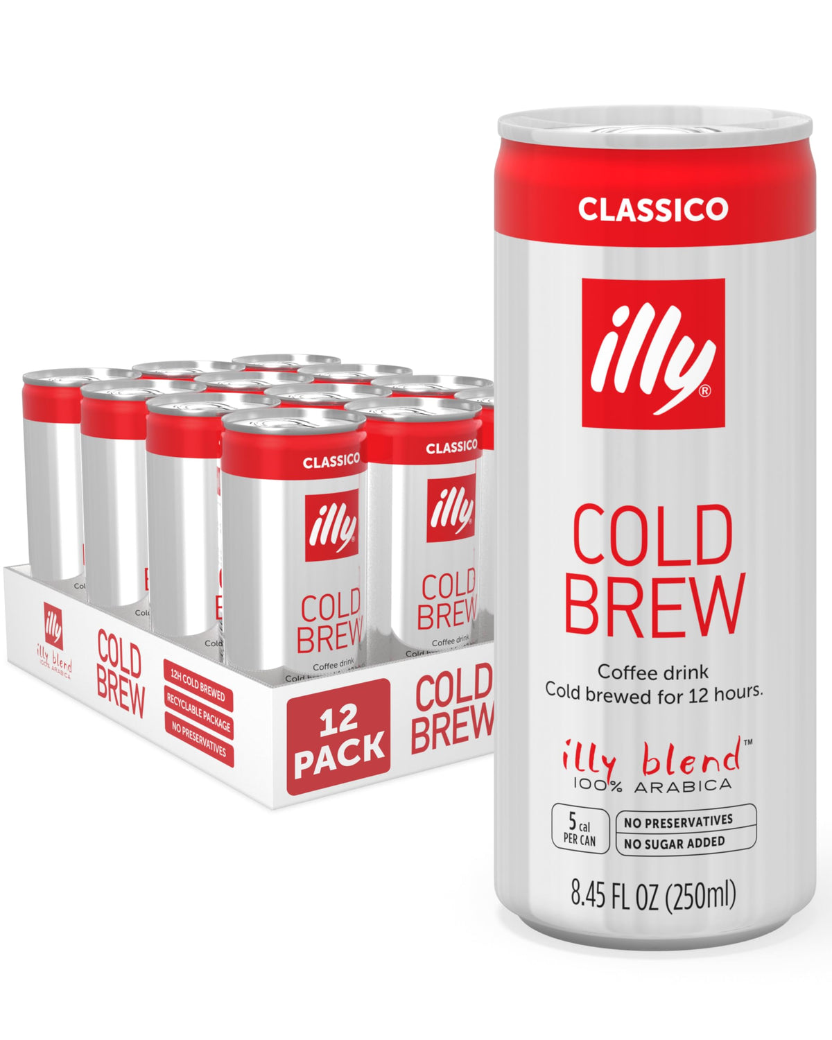 illy Ready To Drink Classico Cold Brew Coffee, 8.45oz, 12 Pack
