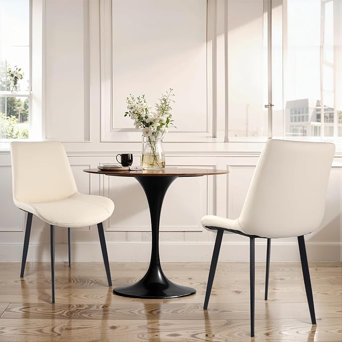 Dining Chairs, Modern PU Leather Dining Room Chair with Sturdy Metal Legs, Upholstered Seat Dinner Chairs Accent Side Chairs for Indoor Kitchen Living Room (Beige, Set of 2)
