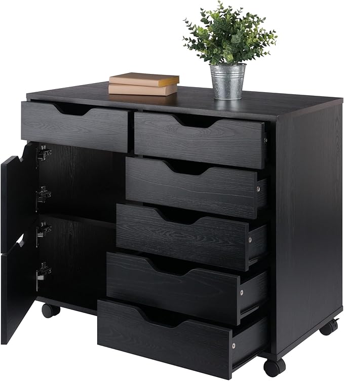 Winsome Halifax Storage Mobile Cabinets, 2 Doors, 6 Drawers, for Home Office, Black