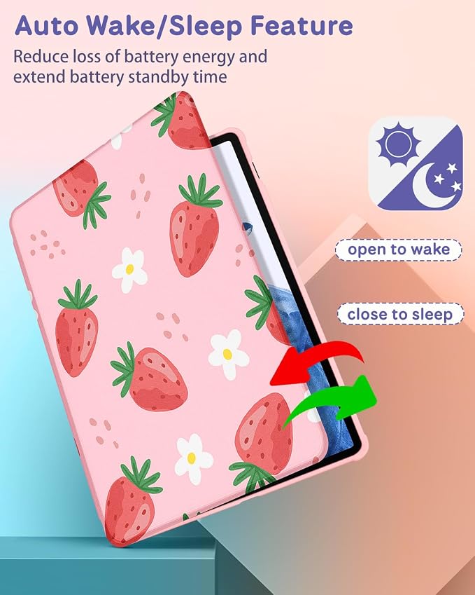 Wazzasoft for Samsung Galaxy Tab S7/S7 Plus/S8 Plus Case - 12.4 Inch Folio Cover with Pencil Holder - Women/Girl Cute Girly Black Flower Unique Design - Rotating Tablet Case