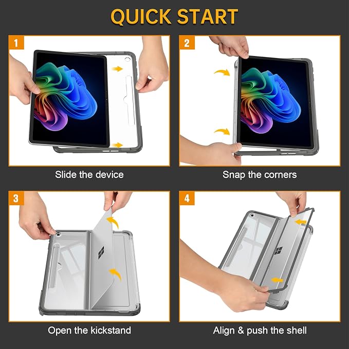 Fintie Rugged Case for Surface Pro 12 Inch 1st Edition 2025 Clear | Multi-Angle Stand Type Cover Compatible HD Clear Shockproof TPU Bumper Hard Shell