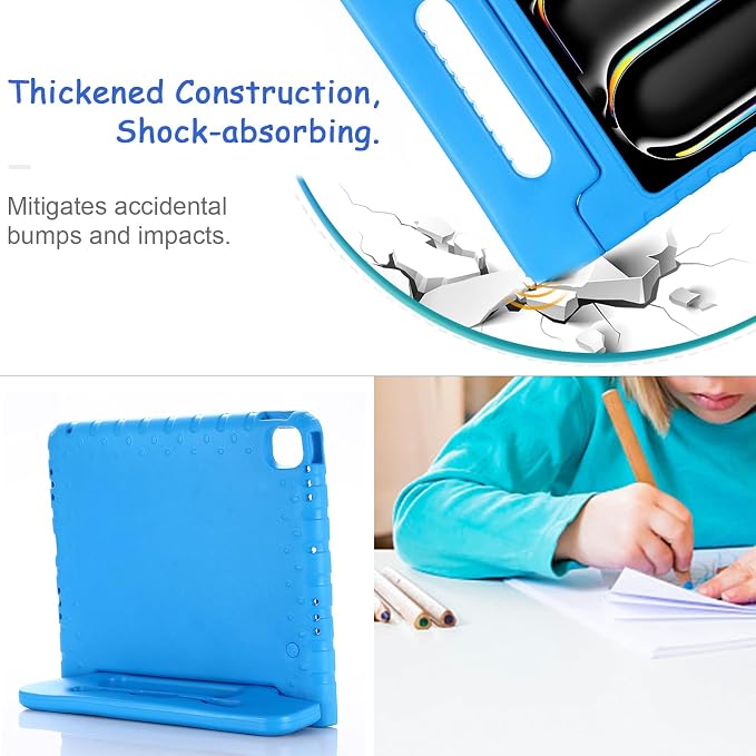 Kids Case for iPad Pro 11 M5/M4 &amp iPad Air 11 (2026/2025/2024) Shockproof Case with Pencil Holder Techcircle Light EVA Foam Handle Stand Bumper Protective Child Friendly Drop Proof Cover Black