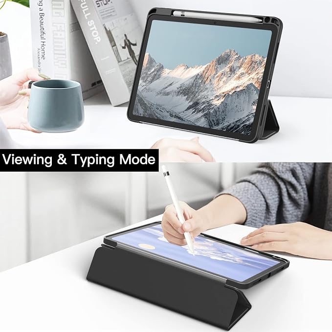 JETech Case Cover for iPad (A16) 11th/10th Gen Black | For 2025/2022 Model Clear Transparent Back Pencil Holder Slim Shockproof Tri-Fold Stand Auto Wake/Sleep