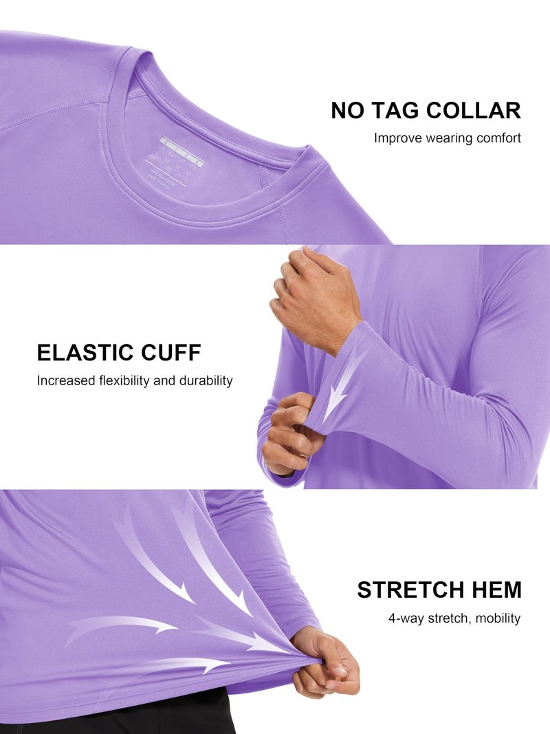 MAGCOMSEN Rash Guard Men UV Protection Swim Quick Dry Long Sleeve Shirts for Men Hiking Athletic Workout Sun Summer Shirts Purple