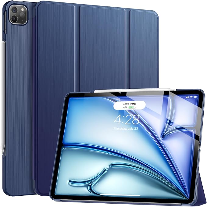 Soke Case for iPad Air 13 Inch (M3/M2) 2025/2024iPad Pro 12.9 2022 2021(6th 5th Generation) - [Slim Trifold Stand + Auto Wake/Sleep]Protective Hard PC Back Cover (Black)