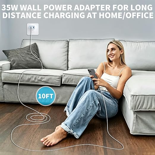 iPhone 17 16 15 Pro Charge Fast Charging2 Pack 35W 3-Port USB C Charger Block &amp 10 Feet Fast Charging USB C Cable CordiPhone 17 Pro Max ChargerCompatible with Apple 17/16/15/e/Plus/ProMax/iPad