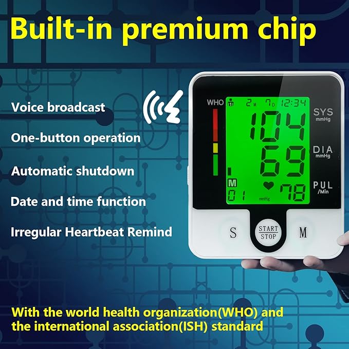 Wrist Blood Pressure Monitor for Home Use Digital Automatic Talking Wrist Blood Pressure Cuff, Rechargeable Blood Pressure Machine Adjustable Bp Cuff 3 Color Backlit LCD Display