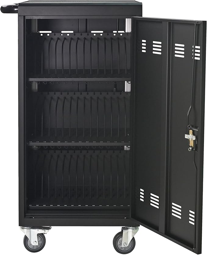 45-Bay Mobile Charging Cart with Keyed Lock, Steel Laptop & Tablet Charging Cabinet with Cable Management, Rolling Power Station for Classroom, Office, School, Library