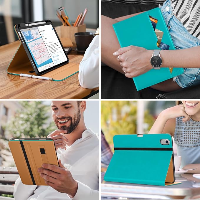 DTTO for iPad (A16) 11th Generation 11-inch &amp 10th Gen Case Brown | Premium Leather Business Cover with Pencil Holder Hand Strap &amp Pocket Corner Protection Auto Sleep/Wake for Work &amp