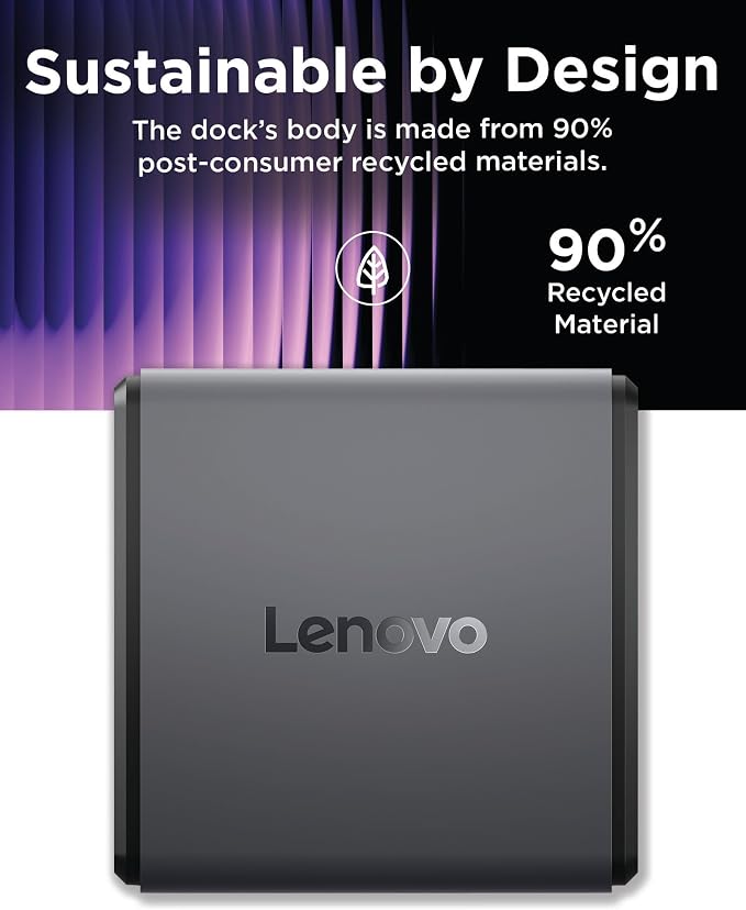 Lenovo USB-C Slim Travel Dock 8 Ports Up to 65W PD Pass Through Integrated USB-C Cable 4K Display Support Black