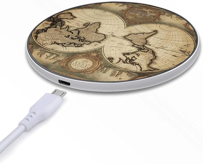World Map Wireless Charger with USB Cable Qi-Certified 10W Fast Wireless Charging Pad Portable Charging Station Anti-Slip Slim Charger Mat for All Qi-Enabled Phones