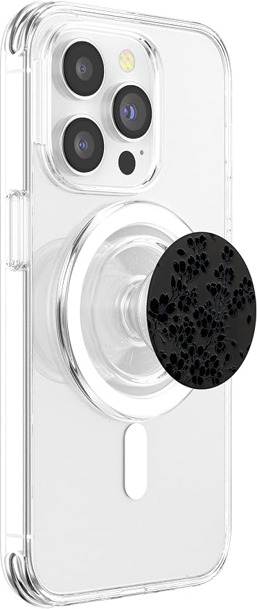 Black Floral Silhouette Pattern PopSockets PopWallet for MagSafe