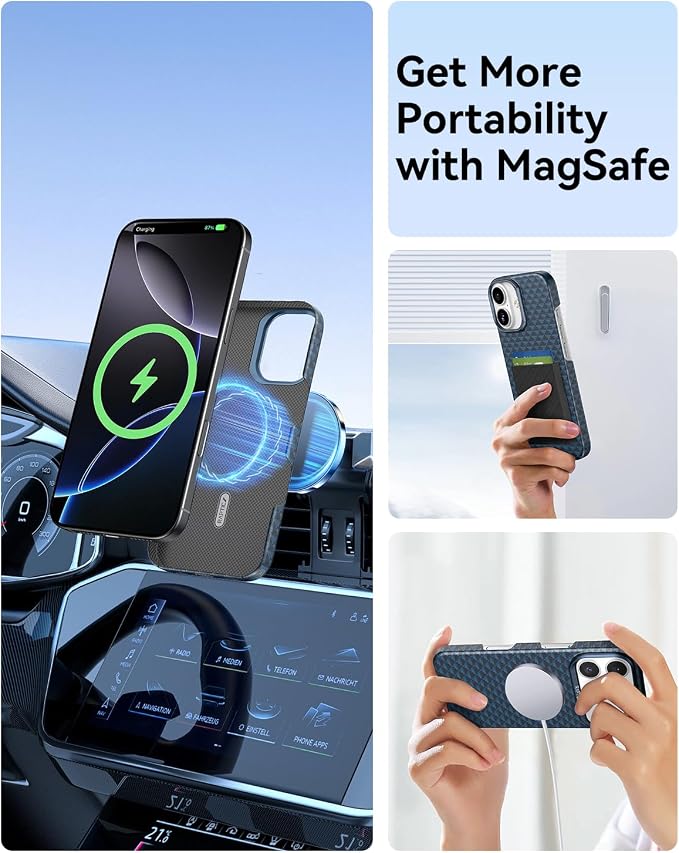 RAPTIC Aramid Fiber Case for iPhone 16 Pro Compatible with MagSafe Non-Slip &amp Slim 600D Aramid Fiber [Military Grade Drop Tested] Anti-Scratch Shockproof Protective Case 6.3 inch Black