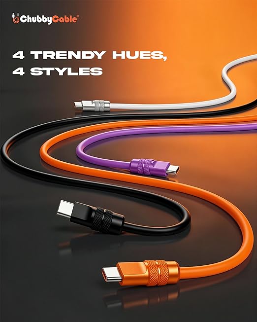 chubbycable for iPhone 17 240W Anodizing Fast Charging USB C Cable Silicone Durable Data Transfer Cable Black Type-C to Type-C 3.3FT