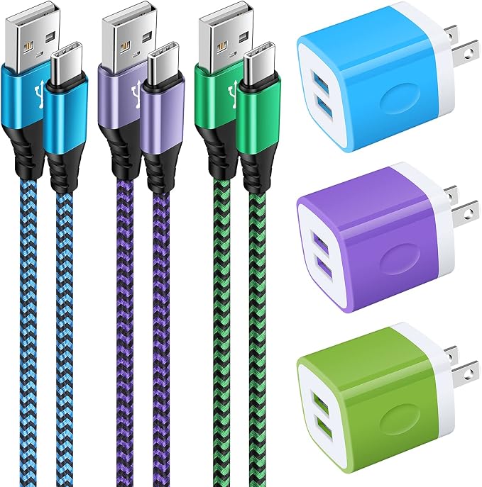 USB Type C Charger Plug Dual Port Fast Wall Charger Phone Charging Block with 2Pack 6Ft C Cable for Samsung Galaxy S26 S25 S24 S23 S22 S21 S20 A16 A54 A53 A23iPhone 17 16 15Google Pixel 10 9 8 7 Pro