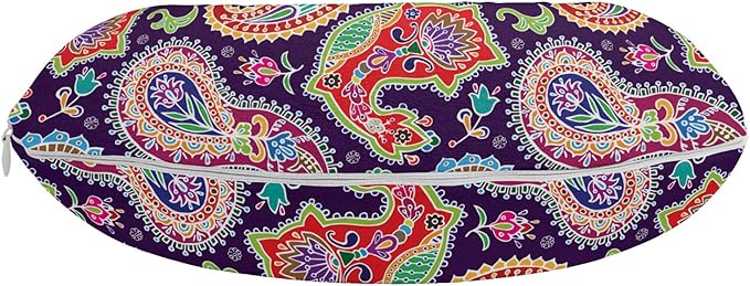 Ambesonne Paisley Travel Pillow Neck Rest, Sixties and Seventies Hippie Themed Motives Geometrical and Floral Design Image Print, Memory Foam Traveling Accessory for Airplane and Car, 12", Purple