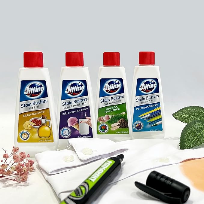4 Pack 50ML 1.7 Fl Oz Stain Remover Clean Up Combo Set Spot for Various cosmetics,Fat &Oil,Marker & Ink,Blood & Protein