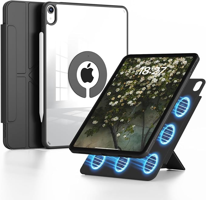 Case for iPad Air 11 M4/M3/M2 &amp iPad Air 5th/4th Gen 10.9-Black | For iPad Air 11 2026/2025/2024 &amp Air 10.9 2022/2020 Trifold &amp Y Stand Case with Pencil Holder Removable Magnetic Cov