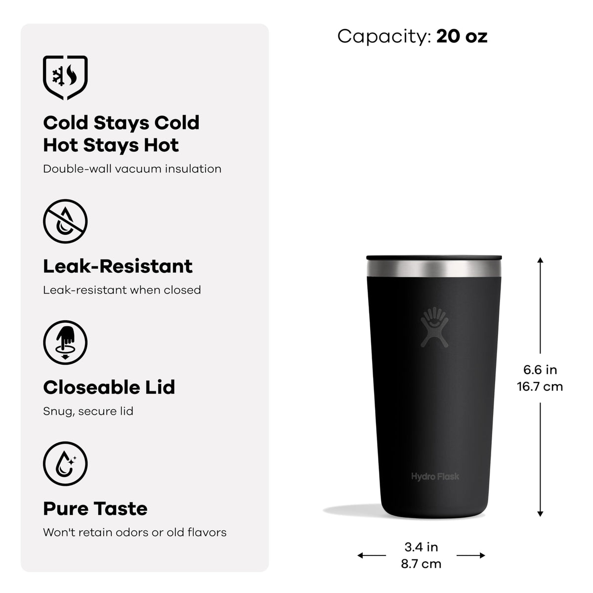 Hydro Flask All Around Tumbler Press-In Lid, Insulated Travel Mug, Stainless Steel Coffee Cup 20 Oz Cloud Pink