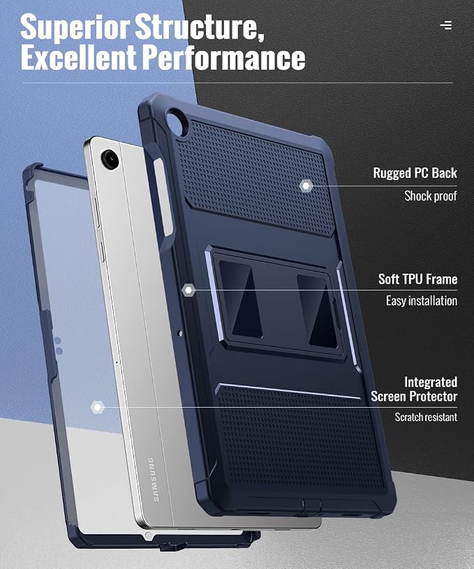 MoKo Shockproof Case Fit Samsung Galaxy Tab A11+ Plus/ A9+ 11 Inch | Full Body Rugged Stand Back Cover with Built-in Screen Protector for Galaxy Tab A11+/ A9+ Tablet Light Gray