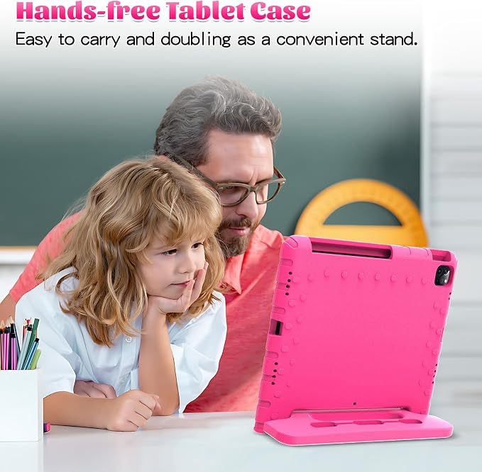 Heavy Duty Kids Case for Samsung Galaxy Tab S7 FE/S7 Plus/S8 Plus 12.4 inch | Rugged Protection Cover for Galaxy Tab S8+/Tab S7 FE/S7+ 2022/2021/2020 with S-Pen Holder Handle StandEVA Foam Rose Red