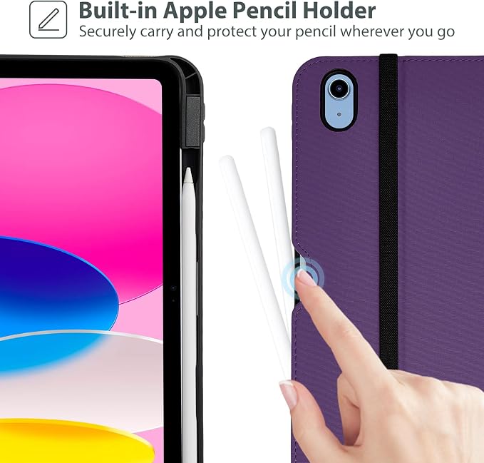 ProCase for iPad A16 11th Generation 11” 2025/iPad 10th Generation 10.9” 2022 with Pencil Holder iPad 11/10 PU Leather Case Business Stand Cover Smart Folio with Hand Strap Front Pocket -Berrypurple