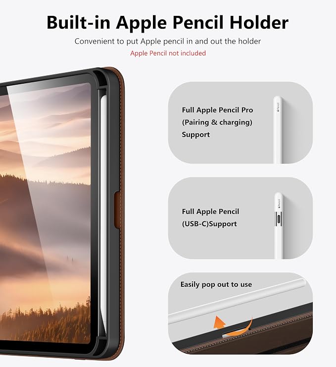 DTTO for iPad mini 7 A17 Pro 2024 aslo fit iPad mini 6 2021 Dark Brown | 360 Degree Rotating Premium Faux Leather Folio Stand Cover with Pencil Holder Auto Sleep/Wake Multiple Angles Hand Strap