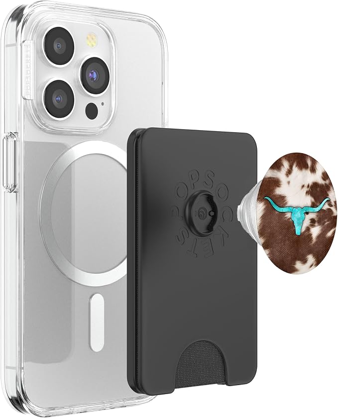 Western Cowhide Cow Print Turquoise Bull Skull Chic Rustic PopSockets Adhesive PopGrip