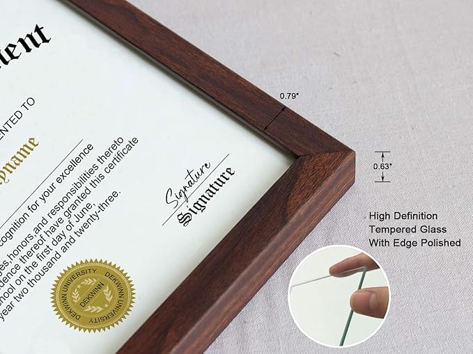 8.5x11 Picture Frames Certificate Document Frame Set of 6 with Real Glass, Diploma Frame for Wall Gallery or Tabletop display in Walnut