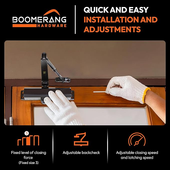 Boomerang Medium Duty Automatic Commercial Door Closer - D703 Hydraulic UL 3 hr. Fire Rated Closer, Surface-Mounted Size 3 for Home & Light Commercial Doors, Dark Bronze (US10B)