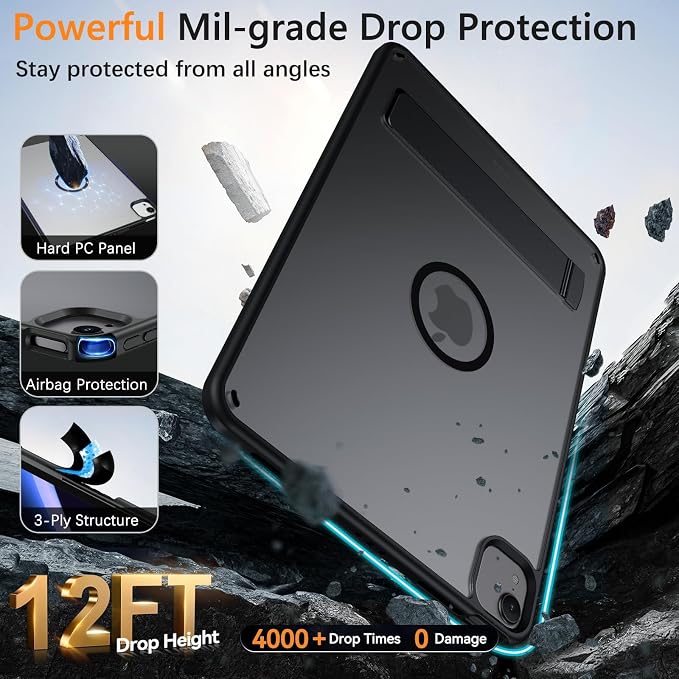 BENTOBEN for iPad Air 11 Case M3/M2 2025/2024 with Invisible StandiPad Air 7th/6th Gen Magnetic CaseTranslucent Matte Shockproof Protective Tablet Cover for iPad Air 5th/4th Gen 10.9 2022Black