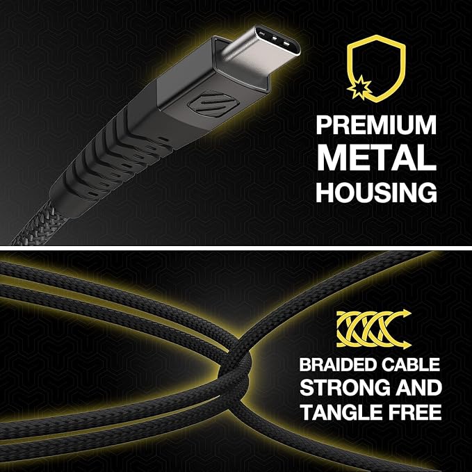 SCOSCHE CAB1-SP STRIKELINE Premium USB to Type-C Charge &amp Sync Braided Cable 1-ft. Black